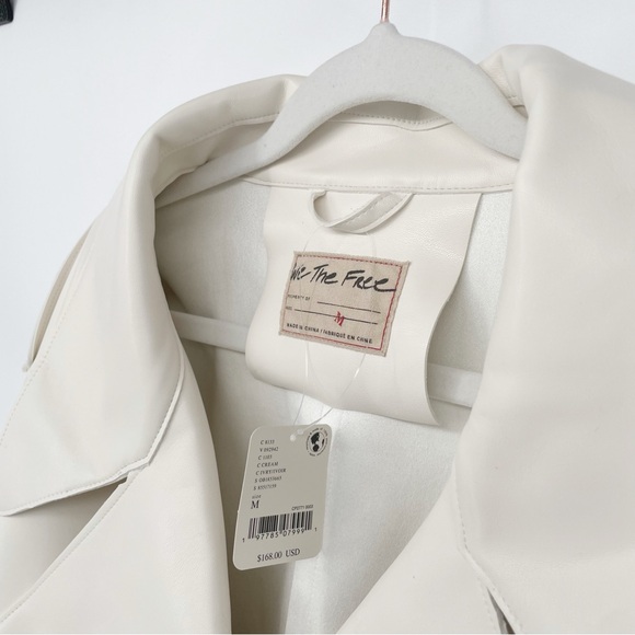 Free People Alexis Vegan Leather Moto Jacket NWT Cream White Boxy - Picture 6 of 16